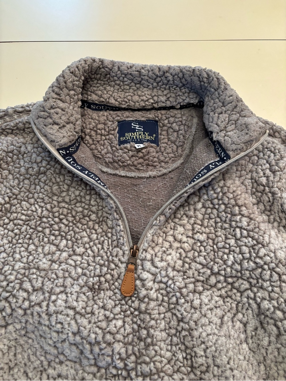 Simply Southern Taupe Sherpa Half-Zip Pullover